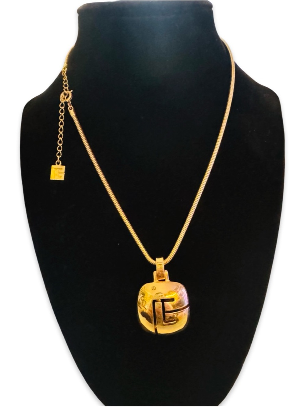 Balmain RARE Vintage Gold Tone Pendant Necklace with Original Chain
